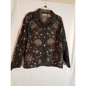 Women's New Directions Black Embroidered Denim Jacket Size L